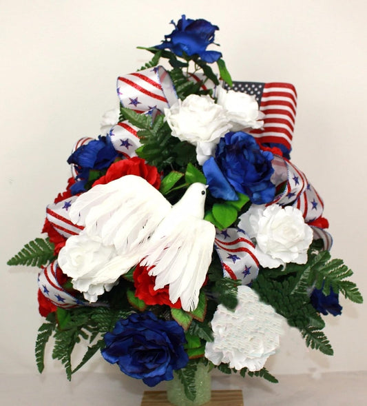 XL Handmade 360-Degree  Veteran Memorial Cemetery Vase Arrangement