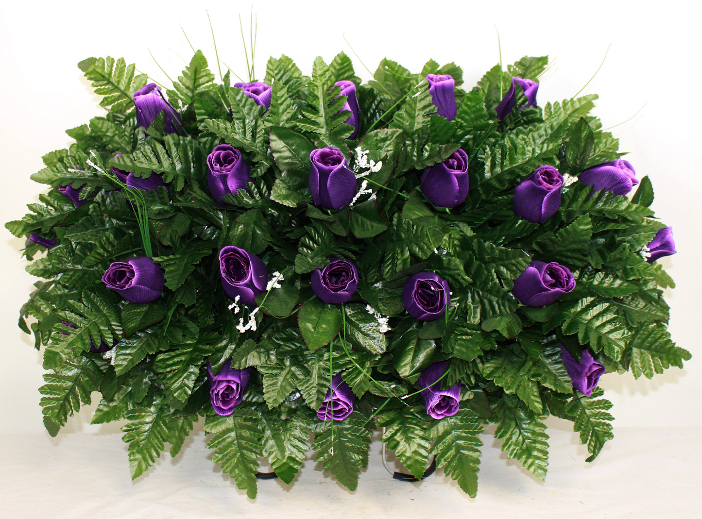 XL Handmade Purple Closed Roses Cemetery Headstone Saddle Arrangement-Grave Decorations