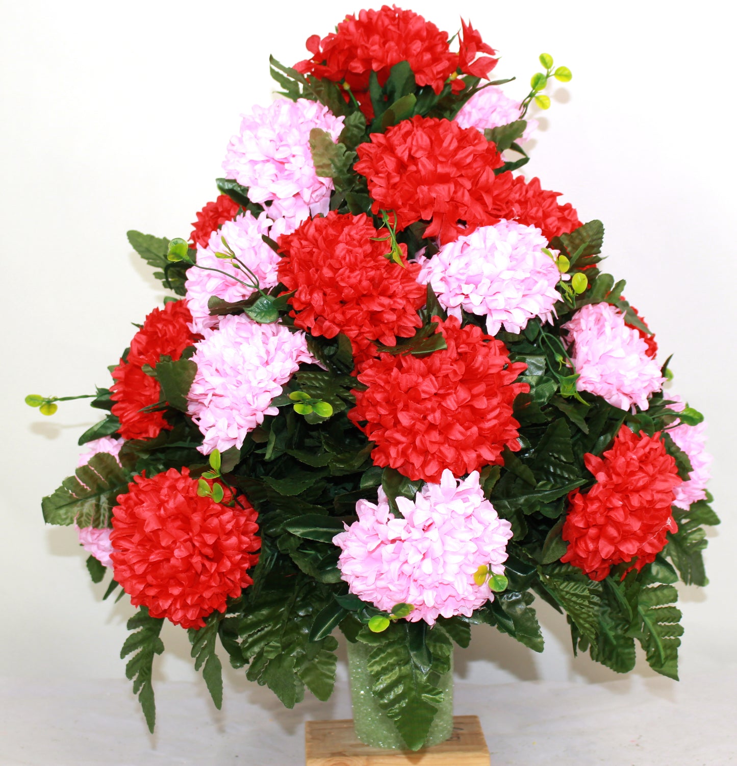 XL Red and Pink Carnation Cemetery Vase Arrangement-Grave Decorations