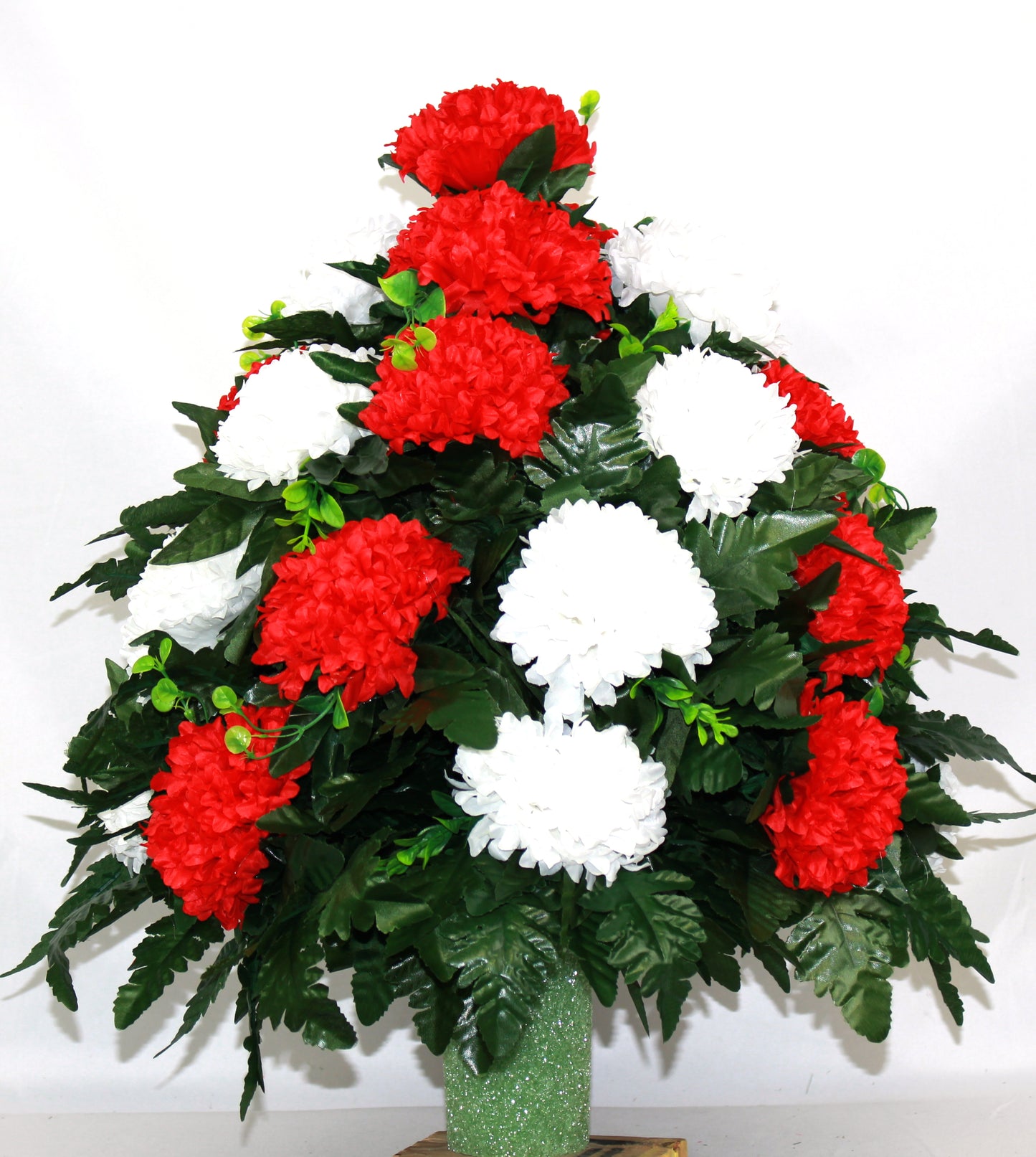 XL Red and White Carnation Cemetery Vase Arrangement-Grave Decorations