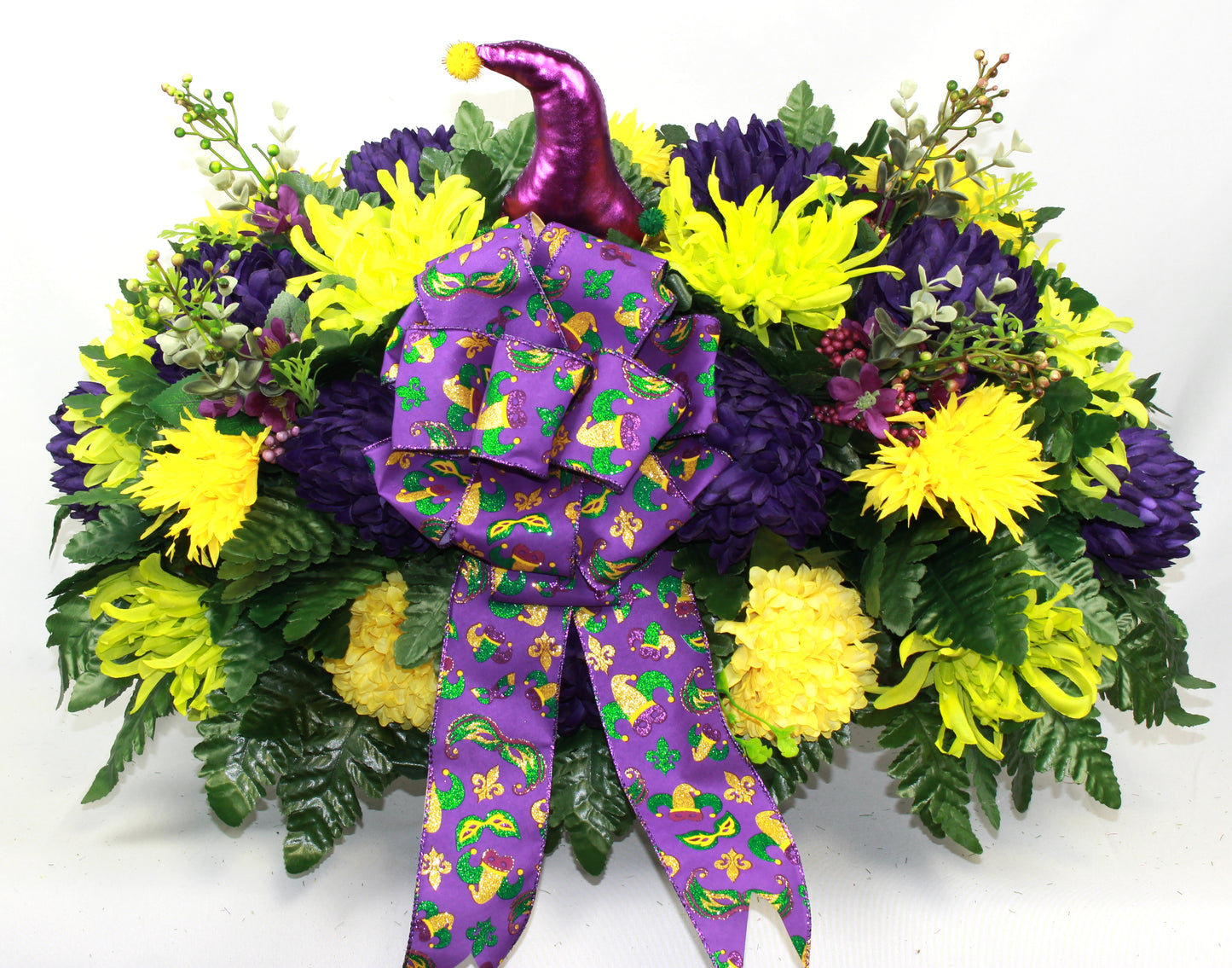 XL Handmade Mardi Gras Headstone Saddle Cemetery Arrangement-Grave Decorations