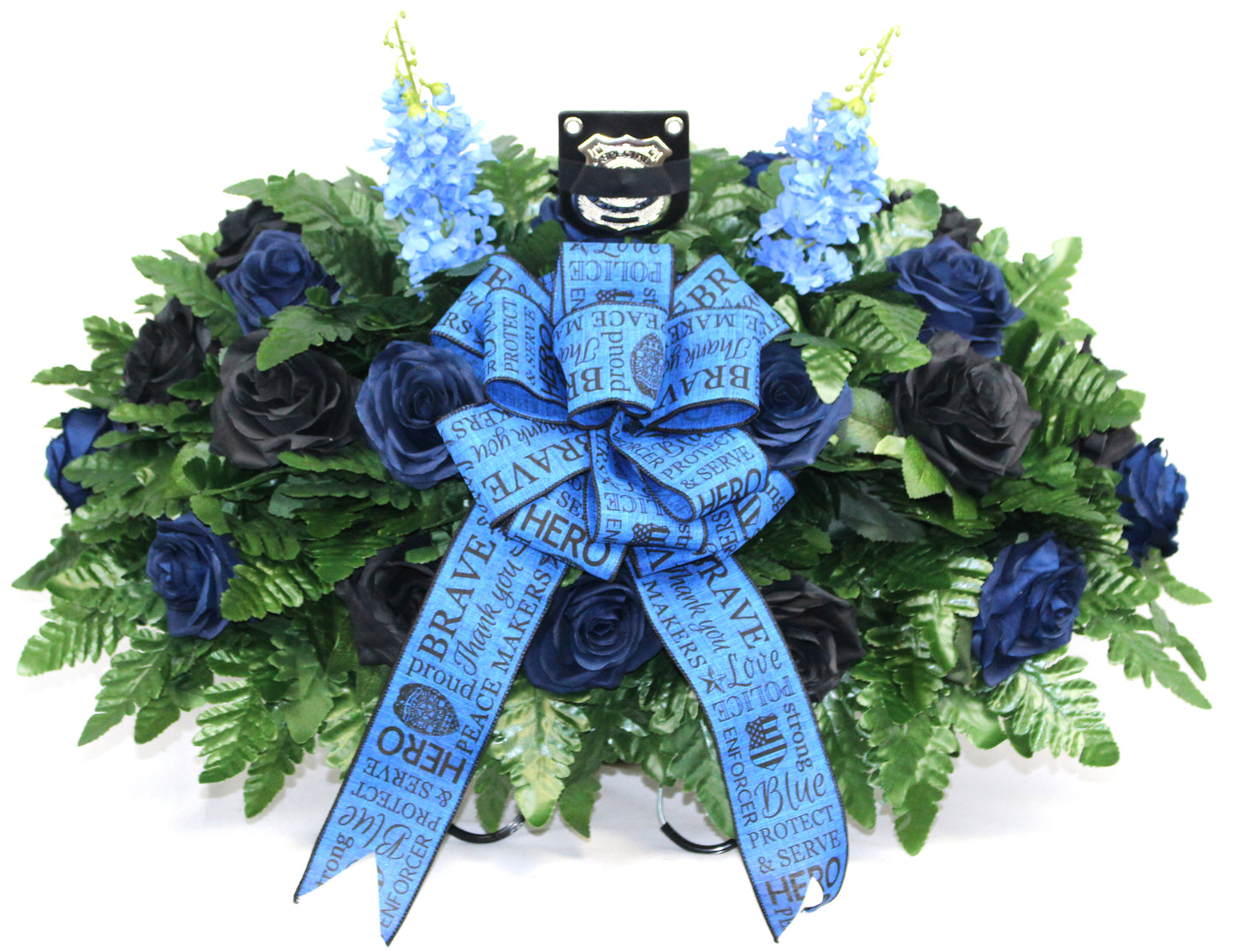 XL Handmade Police Memorial Headstone Saddle Arrangement-Grave Decorations