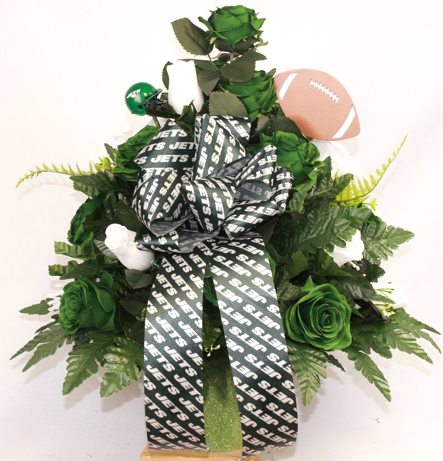 XL Jets Fan Handmade 360-Degree Cemetery Vase Silk Flower Arrangement