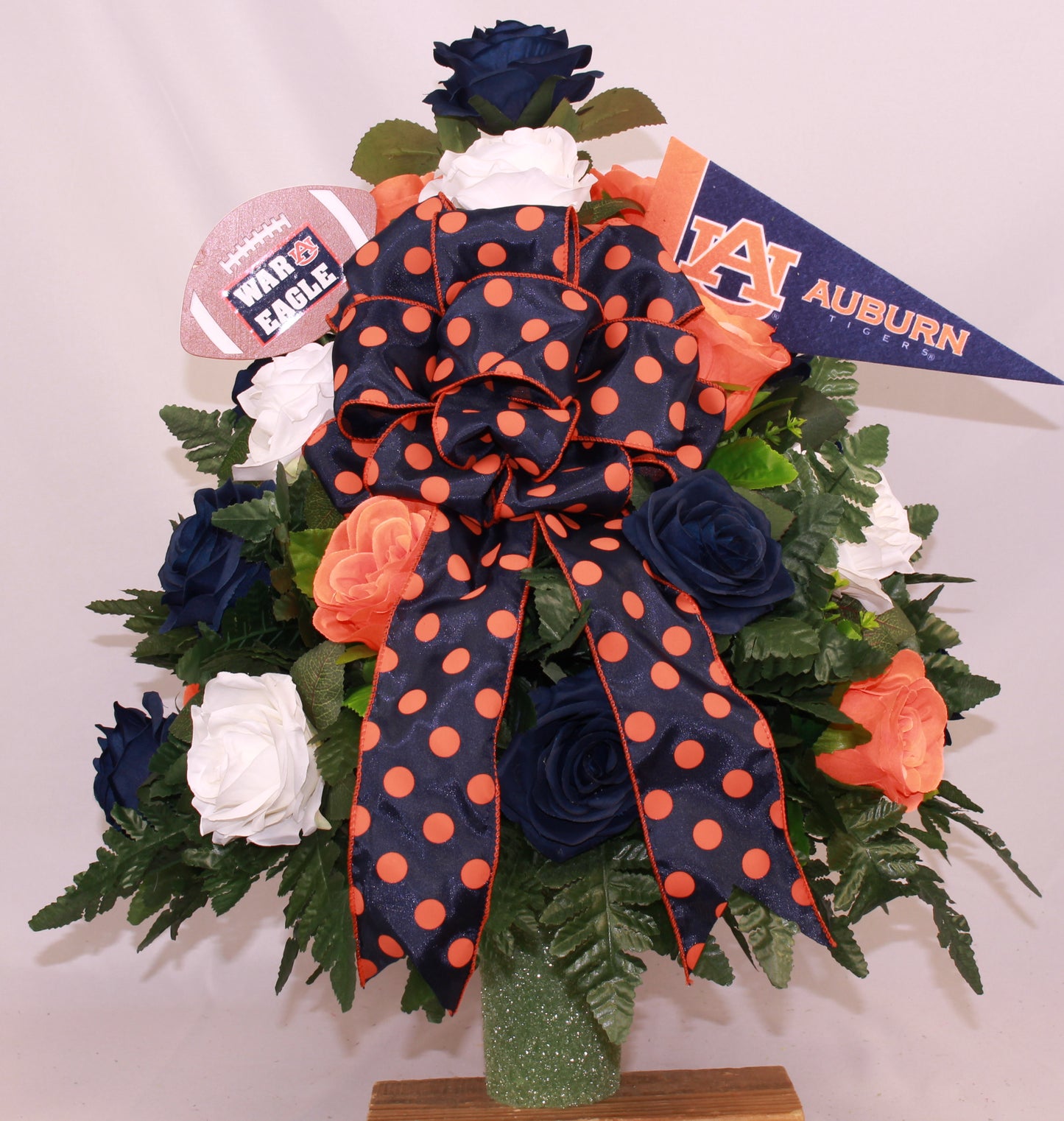 XL Auburn Fan Handmade 360-Degree Cemetery Vase Silk Flower Arrangement