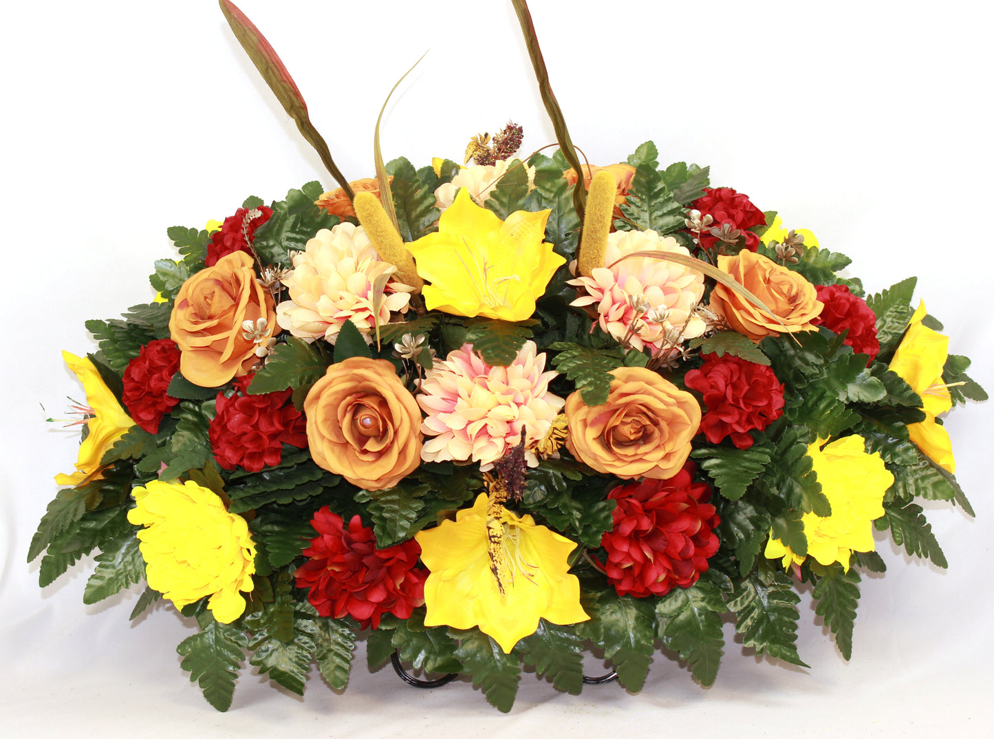 XL Handcrafted Fall Mixture Cemetery Flower Arrangement-Cemetery Headstone Saddle