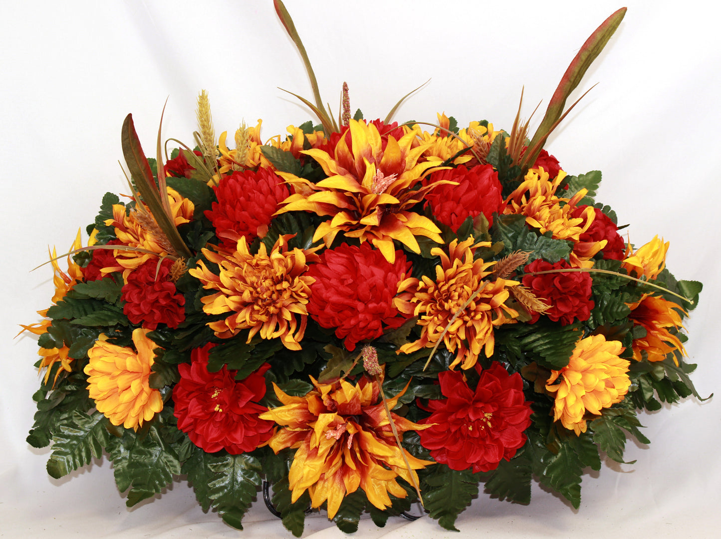 XL Handcrafted Fall Mixture Cemetery Flower Arrangement-Cemetery Headstone Saddle