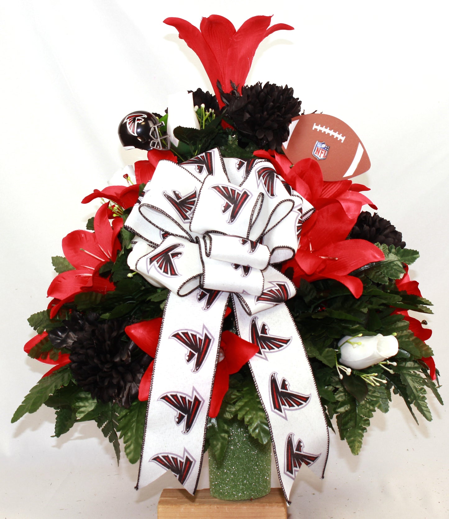 XL Atlanta Falcons Fan Handmade 360-Degree Cemetery Vase Silk Flower Arrangement