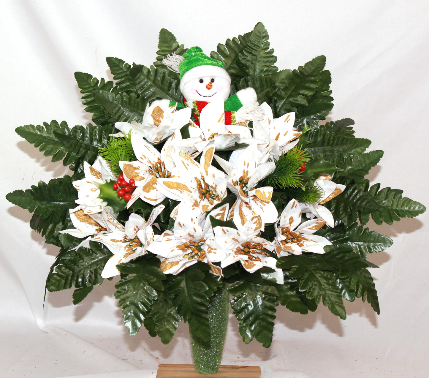 Handcrafted Peppermint Poinsettia Cemetery Arrangement - Memorial & Grave Flowers