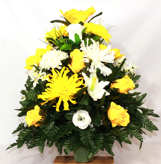 XL Handmade 360-Degree Spring Mixture Cemetery Flower Arrangement - Artificial Flowers for Grave Decoration