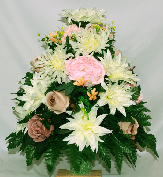 XL Handcrafted 360 Degree Spring Mixture Cemetery Vase Flower Arrangement- Cemetery Flower Grave Decorations