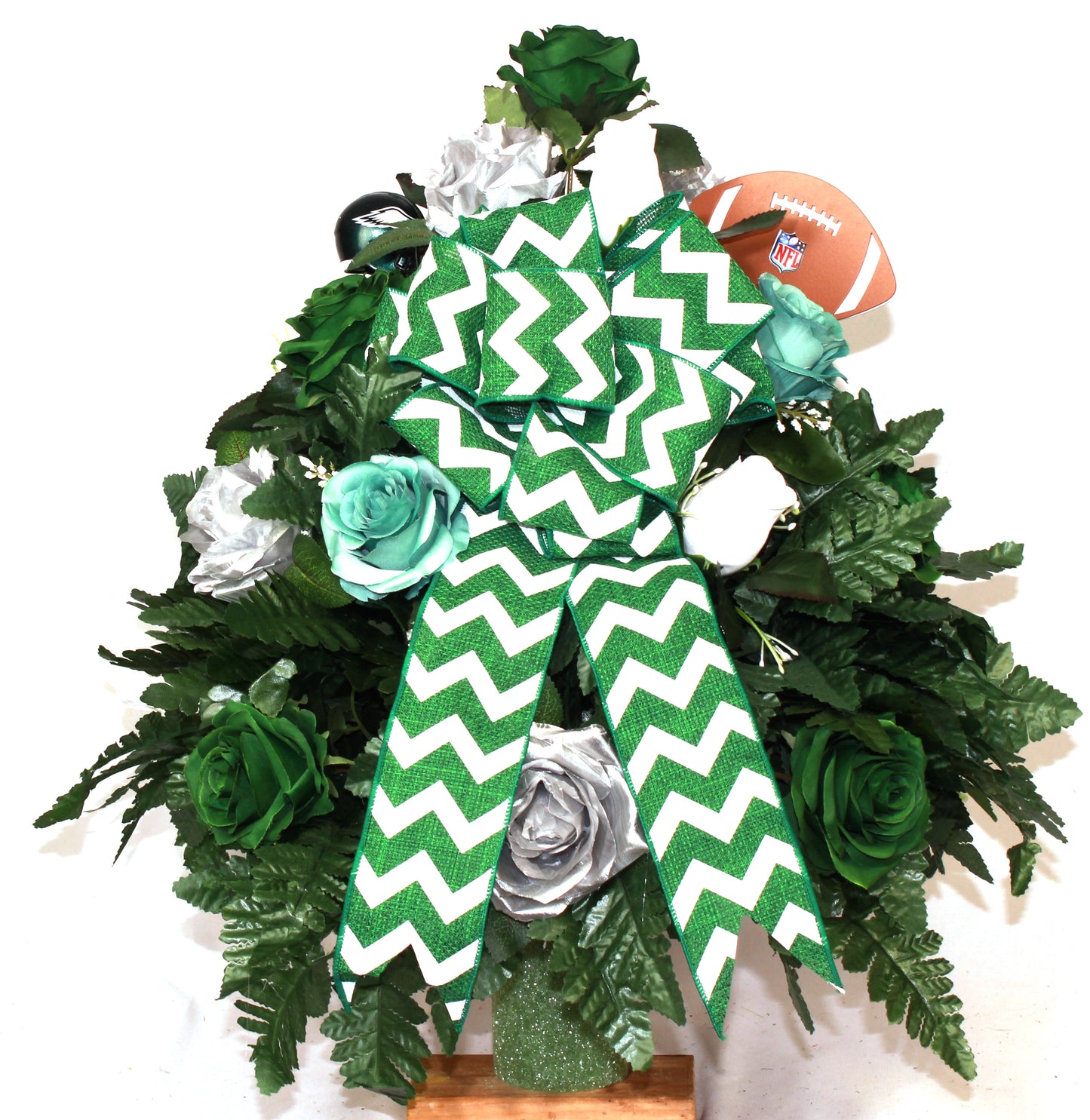 XL Philadelphia Eagles Fan Handmade 360-Degree Cemetery Vase Silk Flower Arrangement