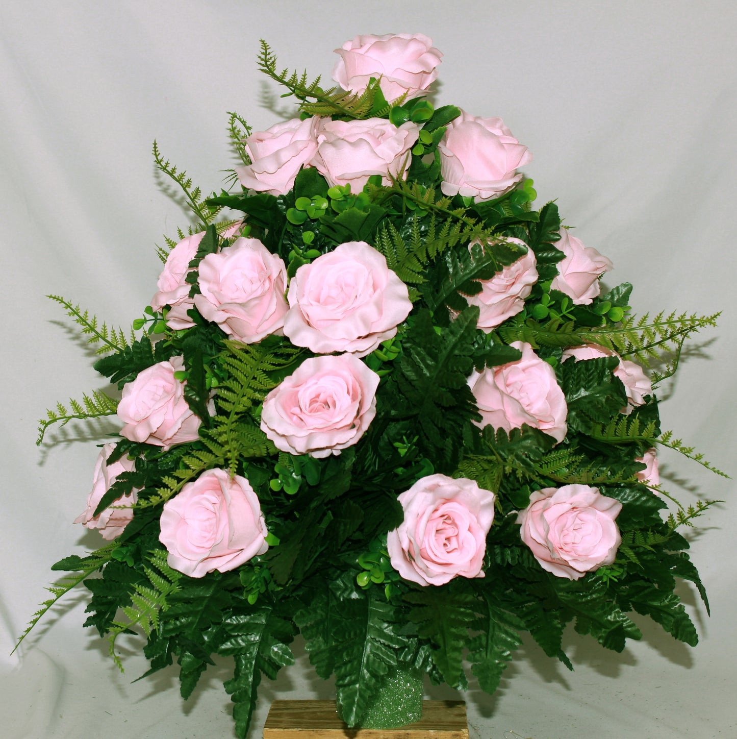 XL Handcrafted Spring Pink Open Roses Cemetery Vase Arrangement-Grave Decorations