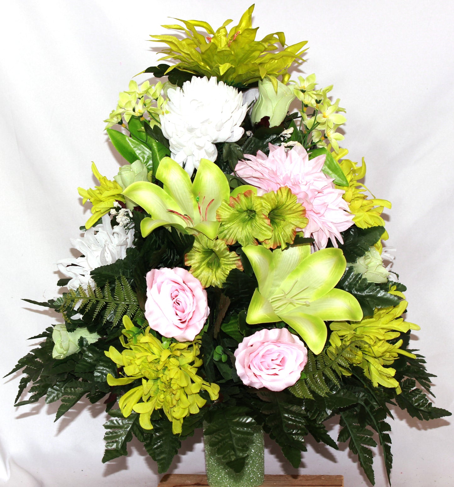 XL Handcrafted 360 Degree Spring Mixture Cemetery Vase Flower Arrangement- Cemetery Flower Grave Decorations