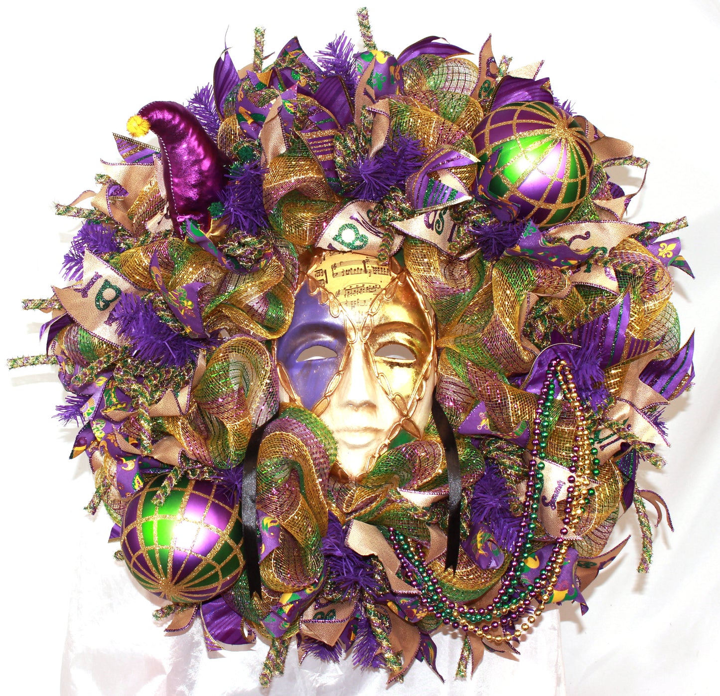 Crazyboutdeco Mardi Gras Wreath for Front Door-Easter Wreath-Jester Wreath for Front Door