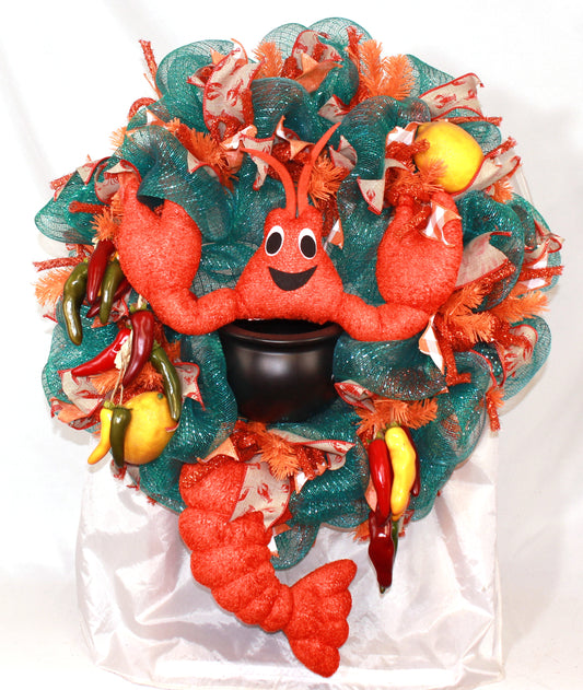 Crazyboutdeco Crawfish Boil Wreath for Front Door-Summer Wreath-Spring Wreath-Spring Crawfish Wreath for Front Door